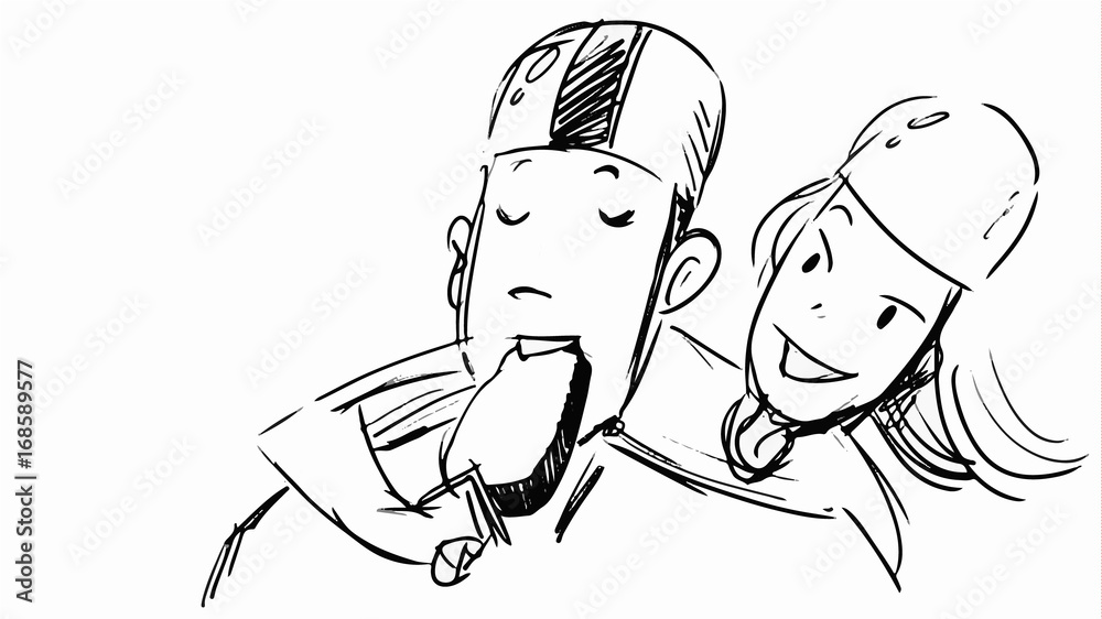 Couple eating an ice cream together Vector sketch for storyboard, cartoon, projects