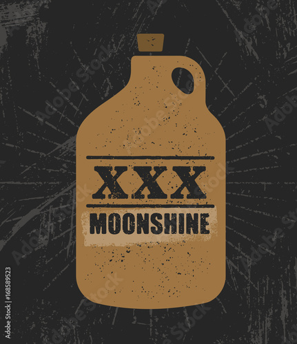 Moonshine Jug Pure Original Corn Spirit Creative Artisan Illustration. Raw Homemade Alcohol Creative Sign