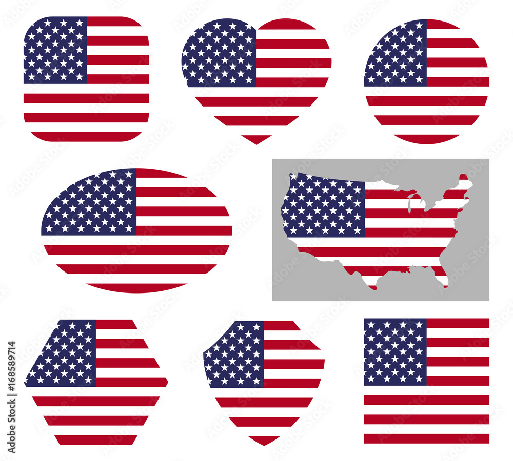 Vector usa national flag icons isolated on white background. American patriotic signs Vector usa national flag icons isolated on white background. American patriotic signs