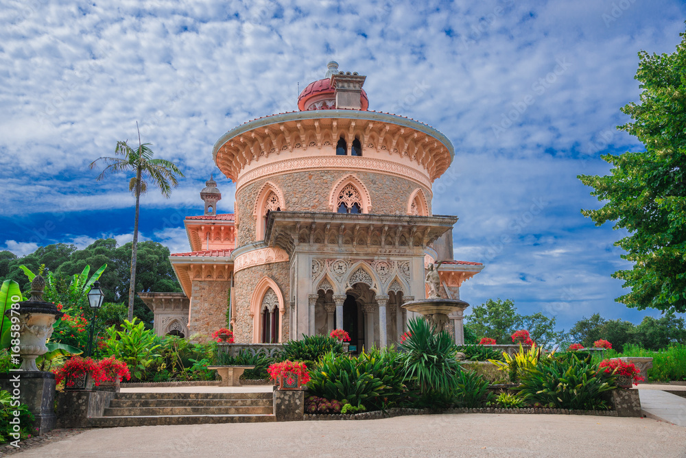 The beautiful Monserrate Palce built in Neo Romanesque architecture surrounded by exotic gardens in Sintra Portugal