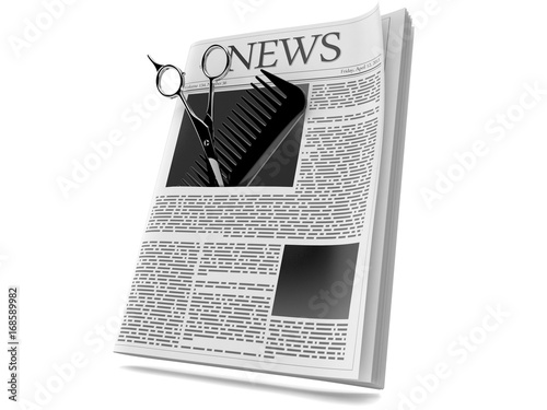 Obraz na płótnie Barber scissors with comber with newspaper