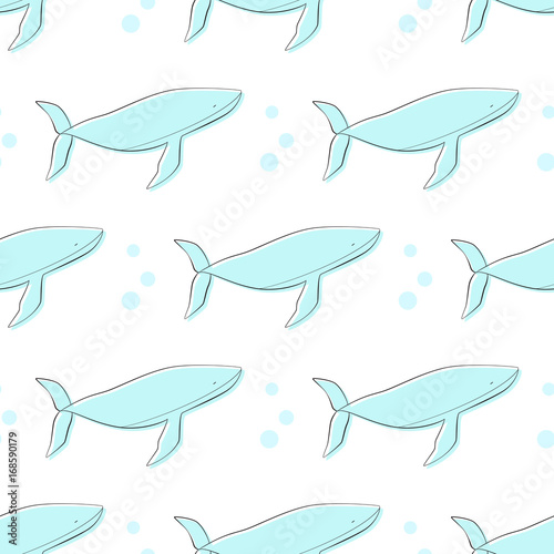 Gentle watercolor whales seamless vector pattern