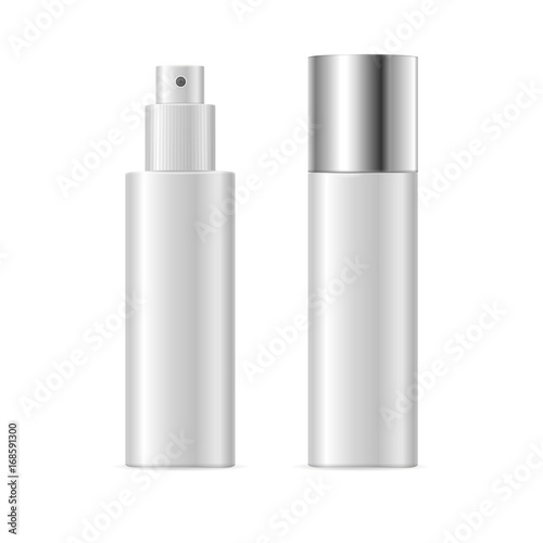 Realistic Template Blank White Spray Cosmetic Tube Isolated. Vector