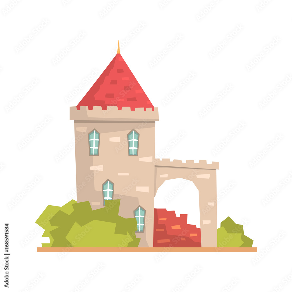 Old stone house tower, ancient architecture building vector Illustration