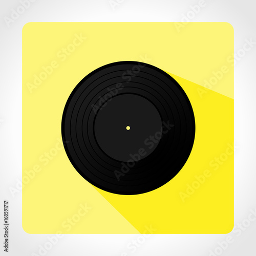 New gramophone vinyl record with red label. Black musical long play album disc 33 rpm. old technology, realistic retro design, vector art image illustration, isolated on white background