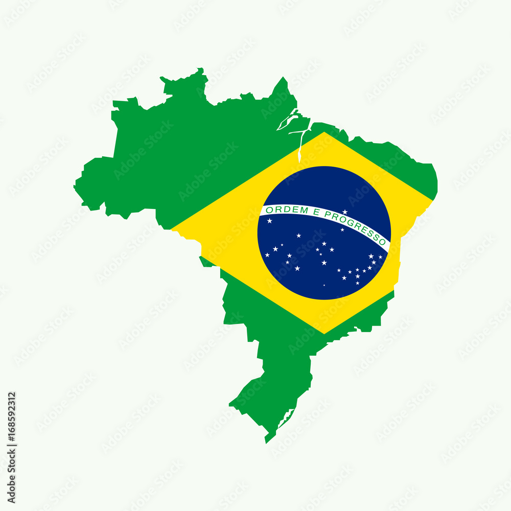 Fototapeta premium Brazil map with brazil flag inside