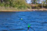 Fishing tackle on the background of water