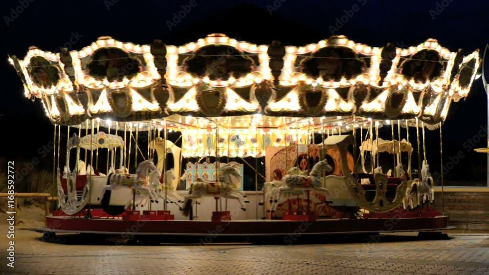Merry-go-round in motion by night