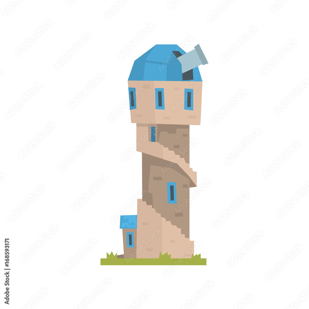 Old stone observatory tower, ancient architecture building vector Illustration