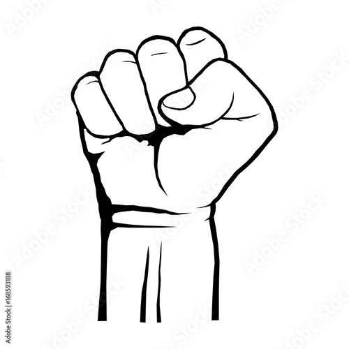 Human clenched fist. Protest, rebel revolution poster. A symbol of strength and superiority, success, struggle for its dip, sketch black and white. Vector illustration