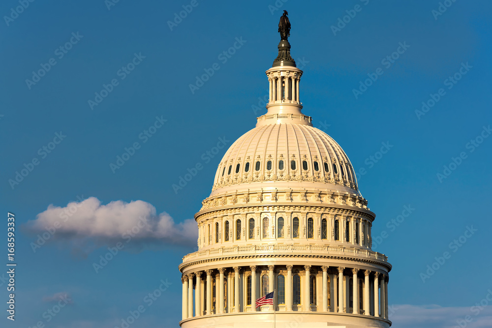 Fototapeta premium Washington DC, United States landmark. National Capitol building with US flag.