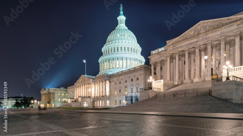 United States Capitol Building at night.