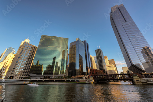 Chicago downtown at sunset  Cityscape.