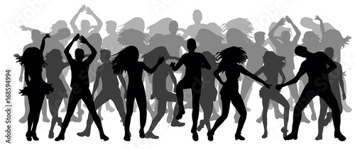 Vector, isolated, crowd of silhouettes people dancing
