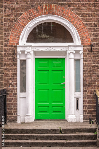 Green classic door in Dublin  example of georgian typical architecture of Dublin  Ireland