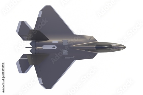 Top view of F22, american military fighter plane on white background, 3D rendering