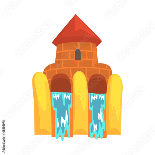 Water slides in the form of a castle, aquapark equipment cartoon vector Illustration