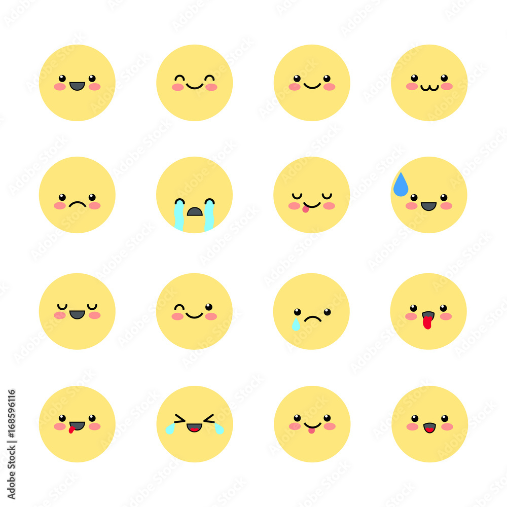 Set emoticons icons for applications and chat. Emoticons with different emotions isolated on white background. illustration in kawaii style. Set emoticons icons for applications and chat. Emoticons with different emotions isolated on white background. illustration in kawaii style.