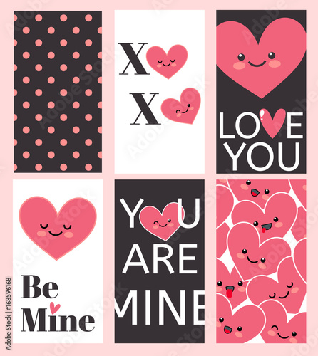 Happy Valentines Day greating card set. I love you