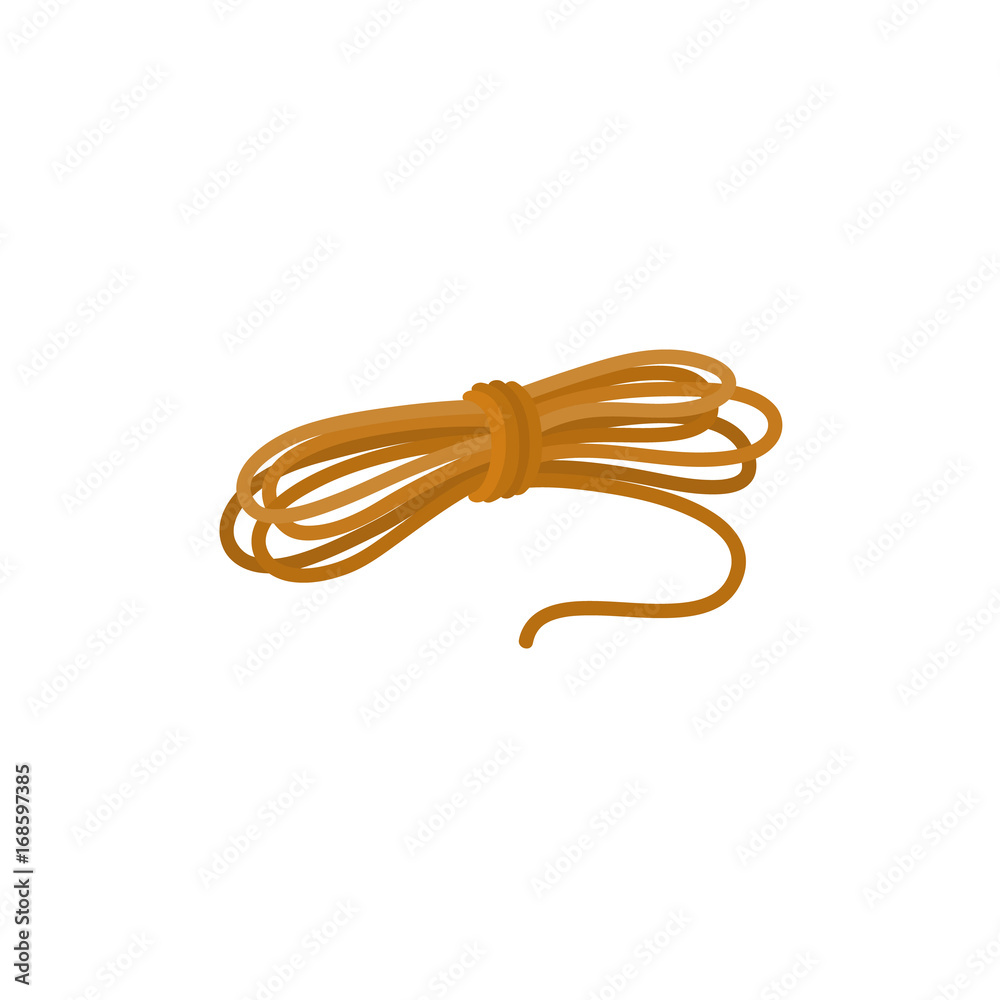 Roll of ship rope, side view flat cartoon vector illustration isolated on white background. Flat cartoon illustration of rolled up ship rope for anchoring, docking - obrazy, fototapety, plakaty 