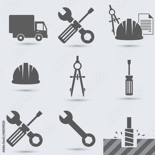 Repair, build instrument. Hammer, car, screw, helmet, wrench and other hand tool Repair hand tool