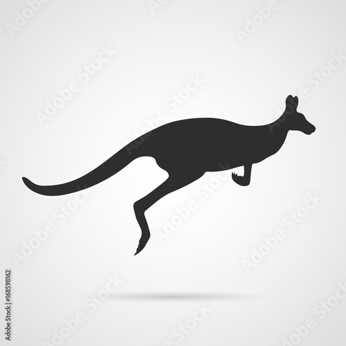 Vector Gray Silhouette of Jumping Kangaroo
