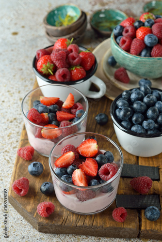Dessert of yogurt and berries