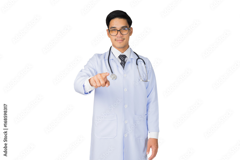 portrait medical doctor with stethoscope on white background