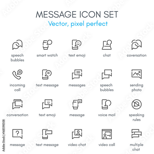 Message theme, line icon set.