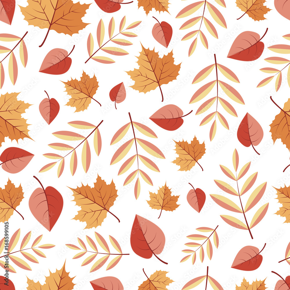 Fototapeta premium Seamless pattern with autumn leaves on a white background