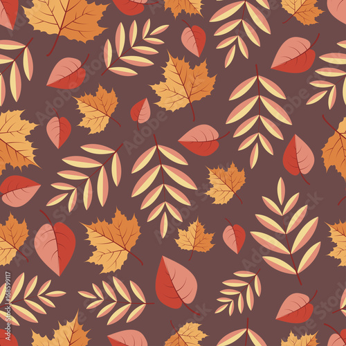 Seamless pattern with autumn leaves on a white background