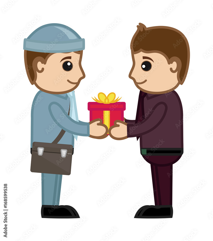 Postman Giving Gift Parcel to a Young Man