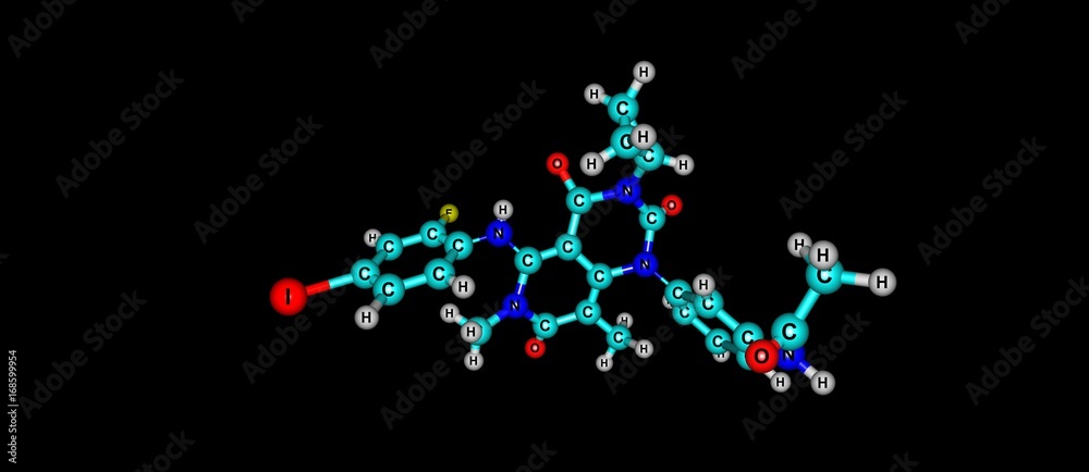 Trametinib molecular structure isolated on black