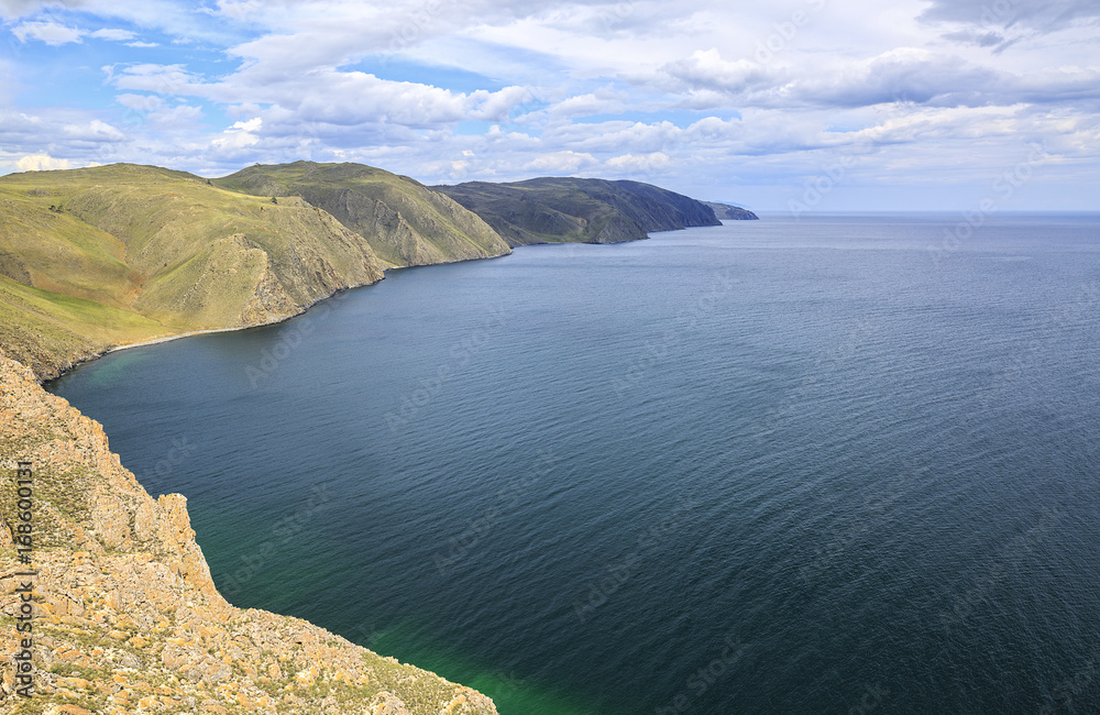 Top view on the shore of lake Baikal