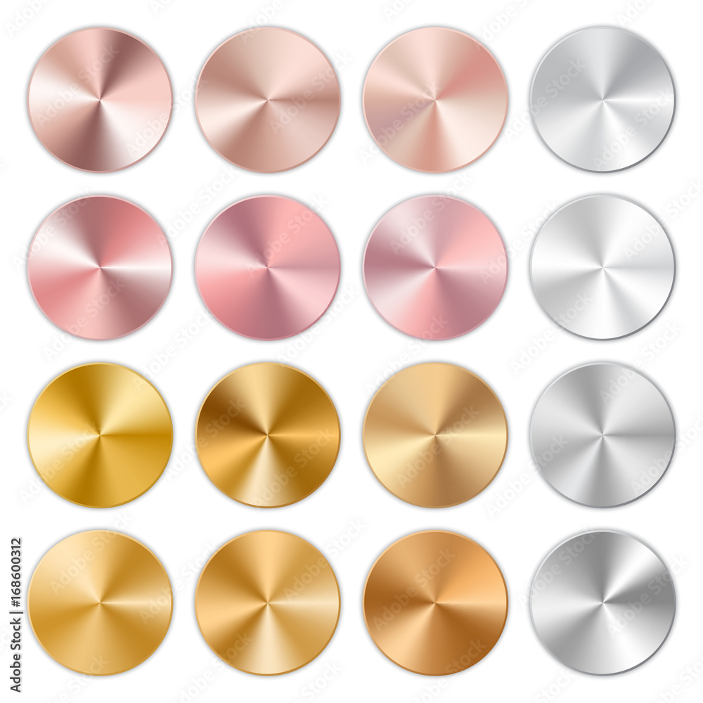 Abstract icons with metallic golden tapered gradient with shadow on white background
