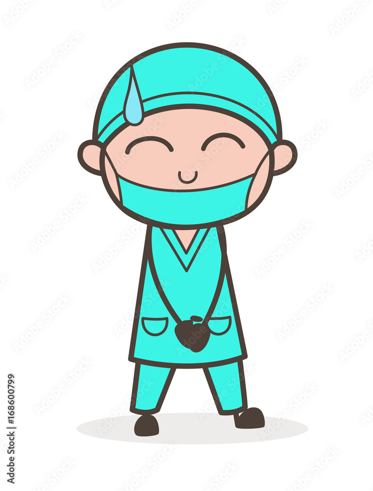Cartoon Physician Smiling Face with Face Mask Vector Illustration