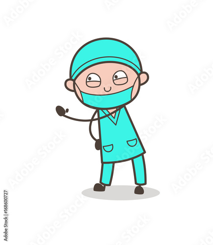 Cartoon Surgeon Showing Hand Vector Illustration