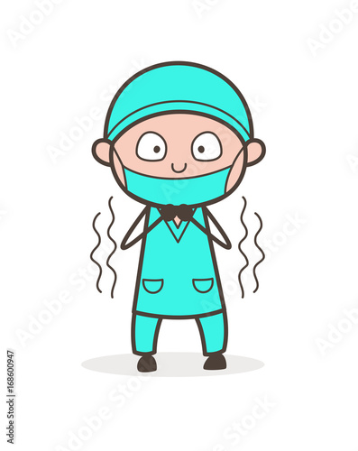Cartoon Physician Shivering Expression Vector Illustration