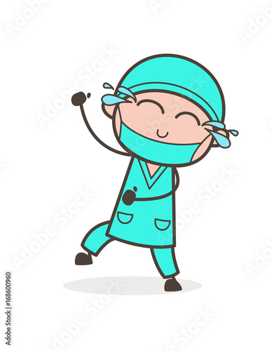 Cartoon Funny Dentist Laughing Face with Joy of Tears Vector Illustration