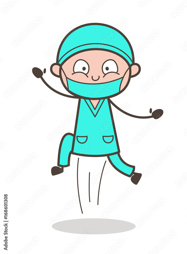 Cartoon Doctor Jumping in Excitement Vector Illustration Cartoon Doctor Jumping in Excitement Vector Illustration