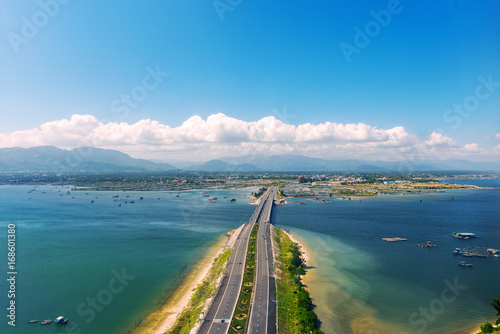 Aerial panoramic view of the road and the bridge © soft_light