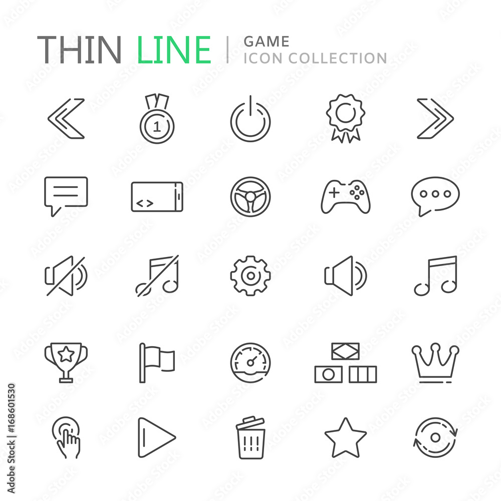 Collection of game thin line icons Collection of game thin line icons