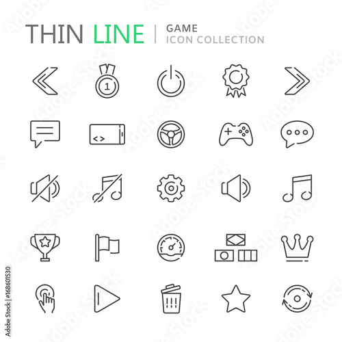 Collection of game thin line icons