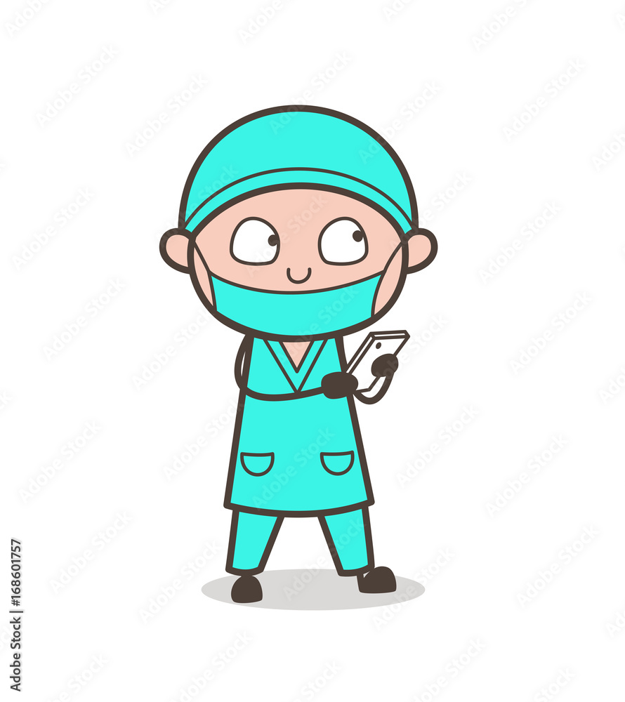 Cartoon Surgeon Chatting on Mobile Vector Illustration Cartoon Surgeon Chatting on Mobile Vector Illustration
