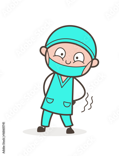 Cartoon Surgeon Getting Pain in Body Vector Illustration
