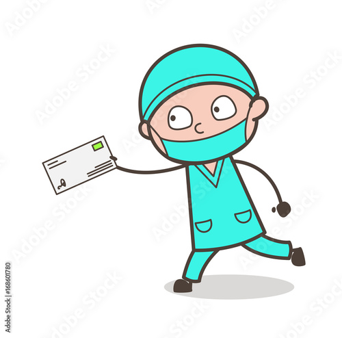 Cartoon Surgeon Running in Hurry to Deliver Letter Vector Illustration