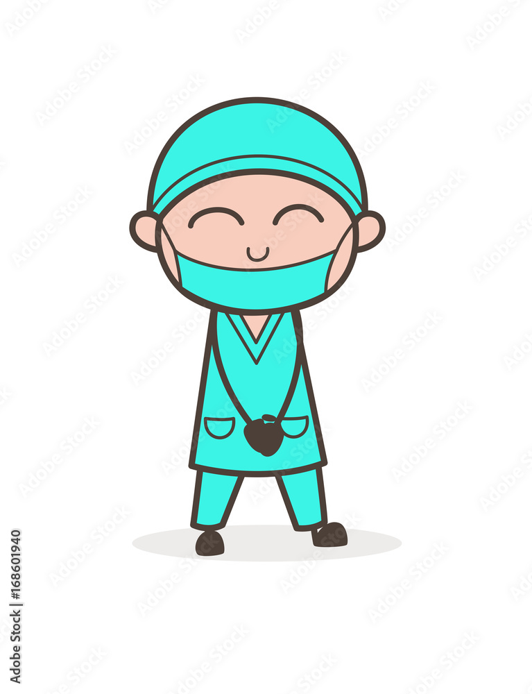 Cartoon Surgeon Smiling Face with Face Mask Vector Illustration