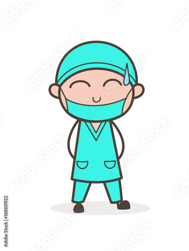 Cartoon Physician Smiling Face with Cold Sweat Vector Illustration