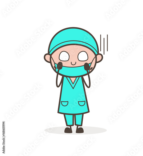 Cartoon Surgeon Screaming Face in Fear Vector Illustration