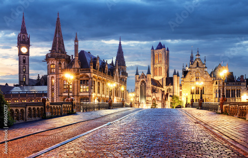 Ghent, Belgium during night, Gent old town
